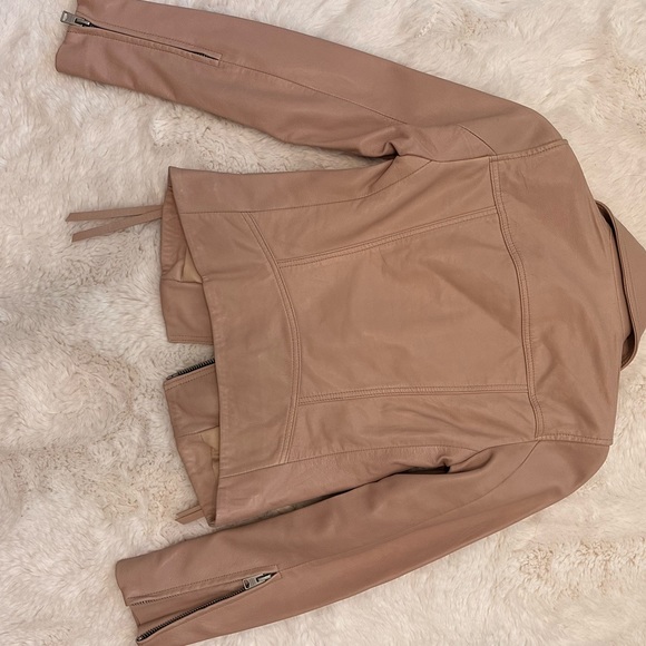All Saints Dalby Leather Biker Jacket in Misty Pink - Picture 5 of 7